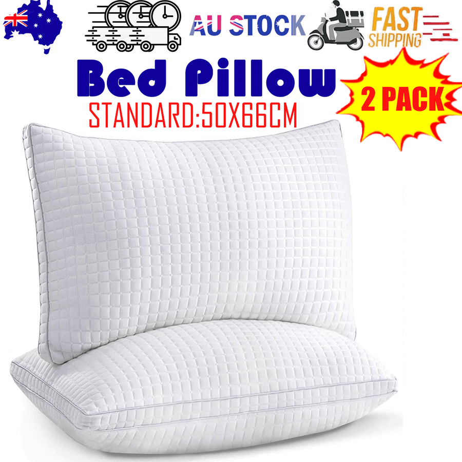 2xStandard Quality Pillows Cotton Hotel Adjustable Home Pillows Down Alternative Pillows