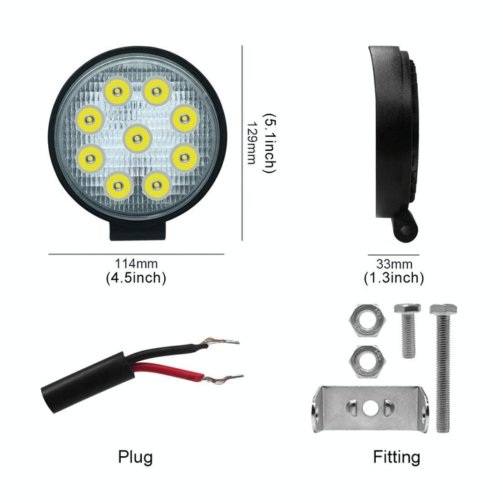 6.7W White Light Round - Shaped Waterproof Car Boat Marine Work Lights Spotlight Led Bulbs Dc 9 - 30V