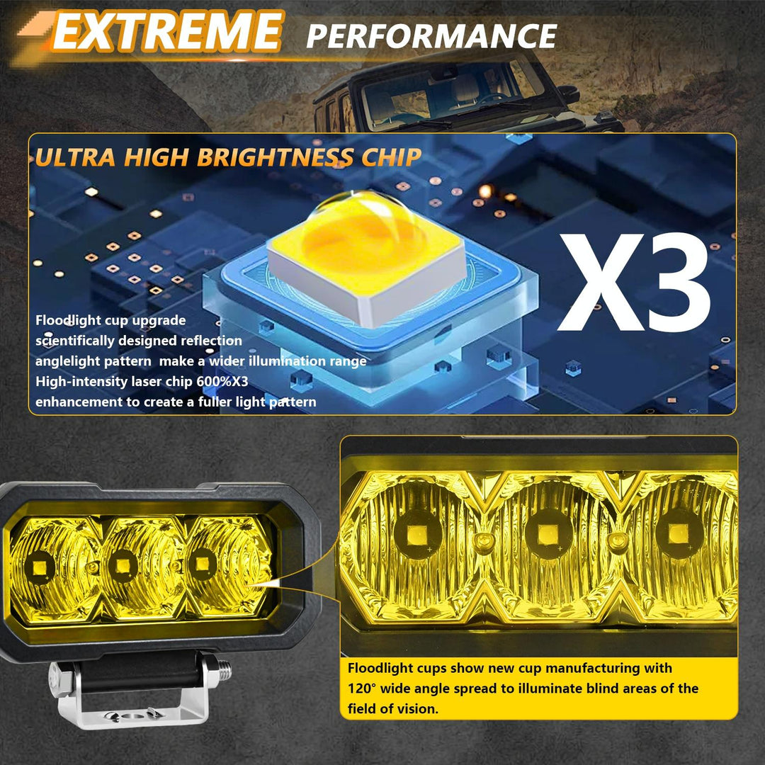 40W 9V - 30V 5 Inch Waterproof 3 - Eye Headlight - Spotlight Yellow Light