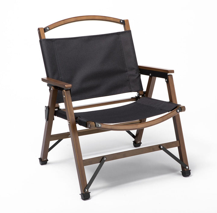 Bamboo Canvas Foldable Outdoor Camping Chair  - Black