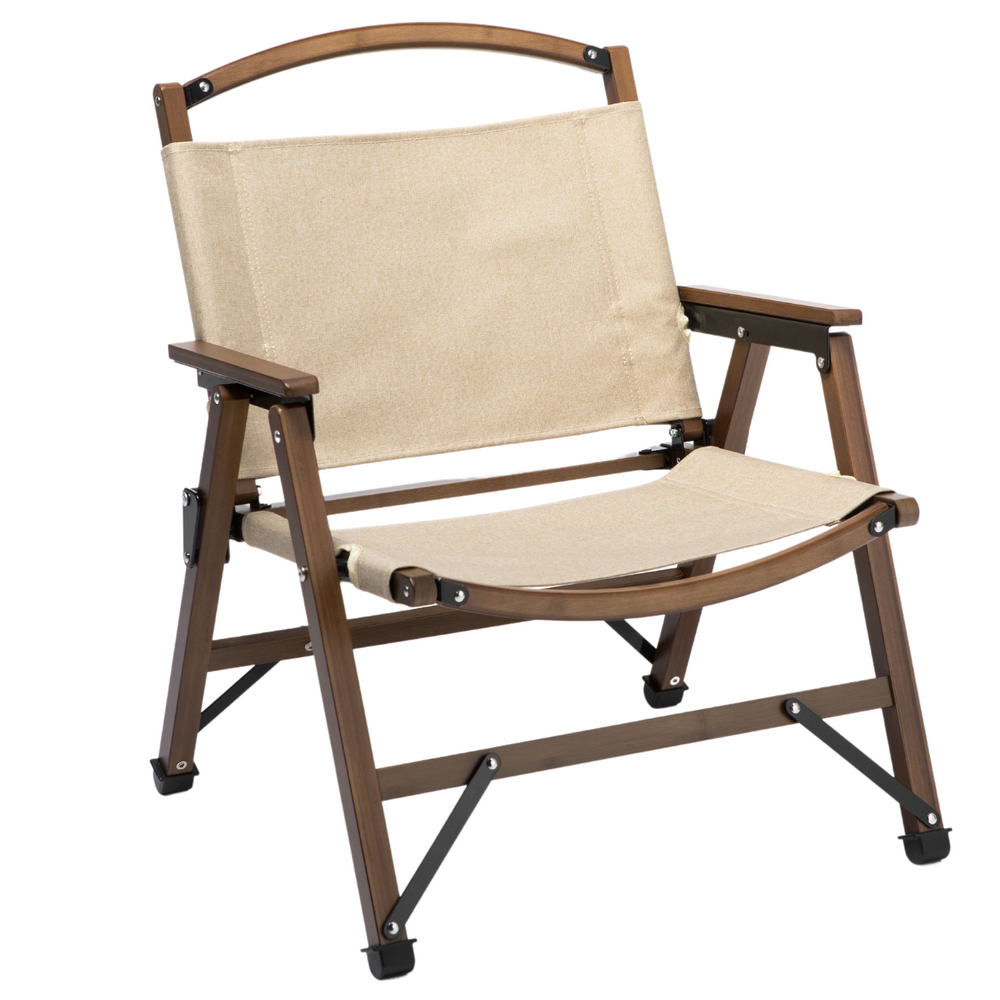 Bamboo Canvas Foldable Outdoor Camping Chair  Khaki/Beige
