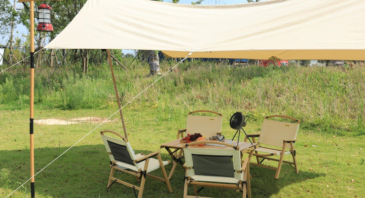 4 Chairs & 1 Table Set Bamboo Camping Folding Portable Outdoor Picnic Travel BBQ