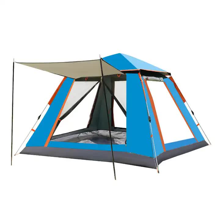 Silver glue Waterproof Camping tent with Awning - Size: 270x270x185cm