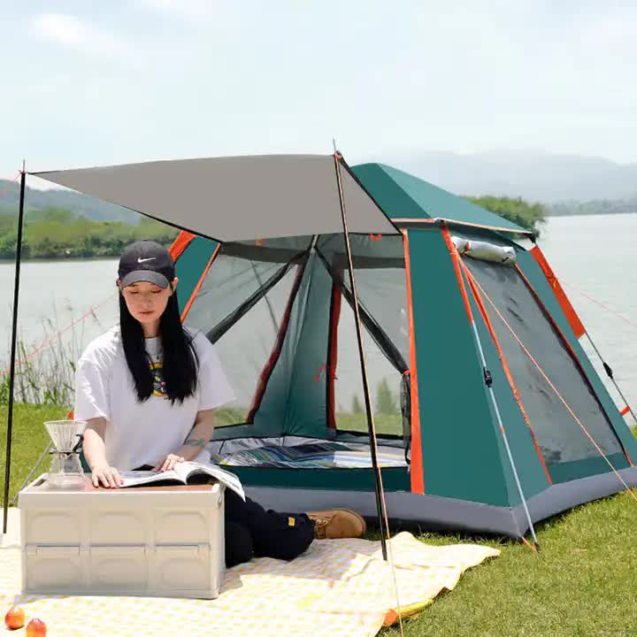 Silver glue Waterproof Camping tent with Awning - Size: 270x270x185cm