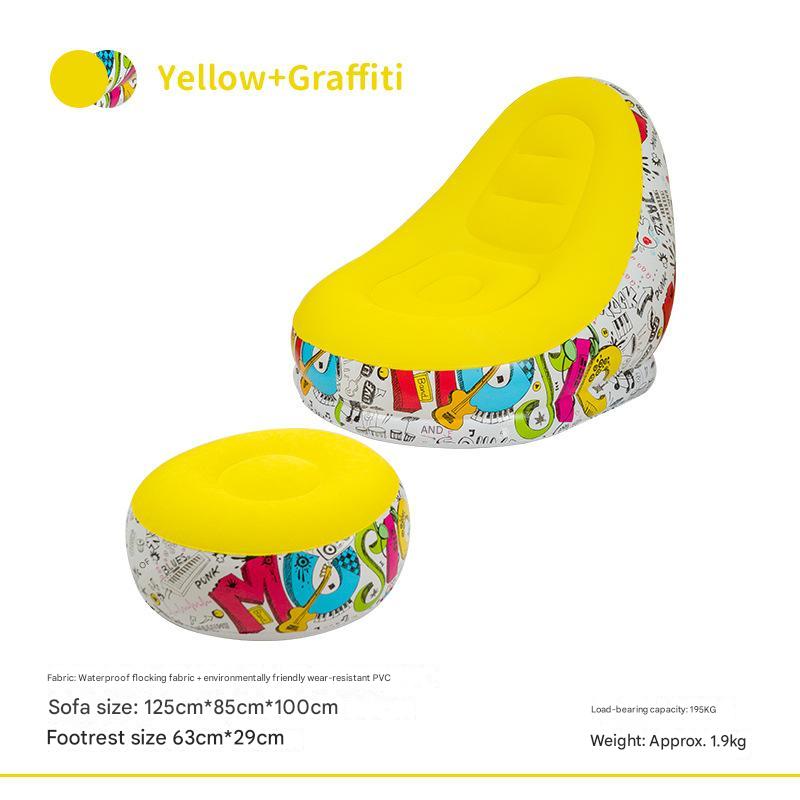 Yellow Graffiti Portable Inflatable Sofa Chair with Ottoman