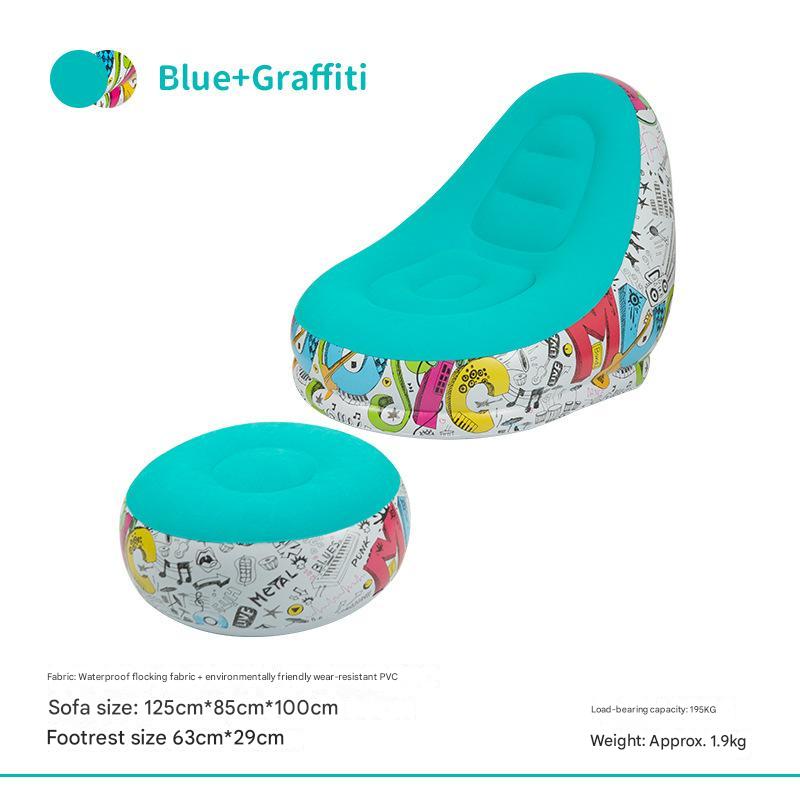 Blue Graffiti Portable Inflatable Sofa Chair with Ottoman