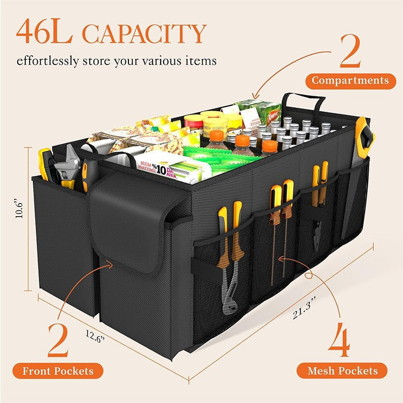 Black Large-Capacity Foldable Car Trunk Storage Organizer