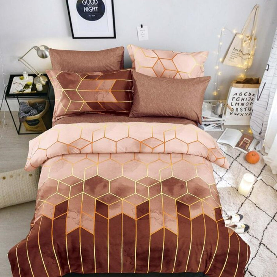 Geometric Print Duvet Cover - 3 Piece Brown