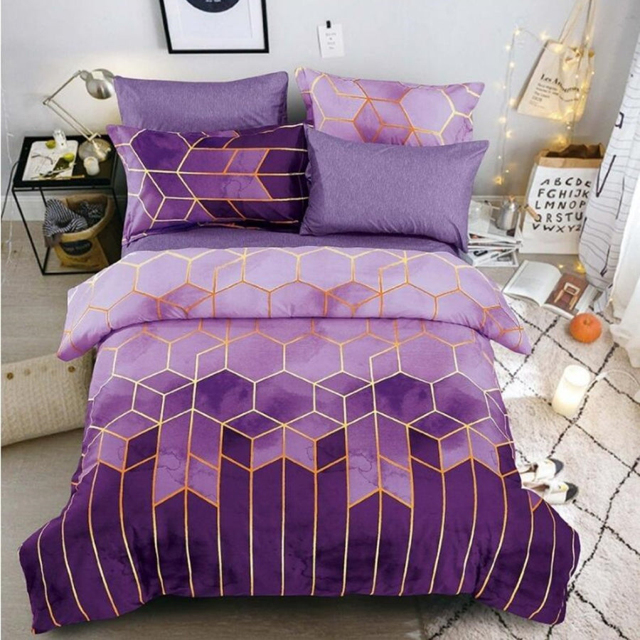 Geometric Print Duvet Cover - 3 Piece Purple