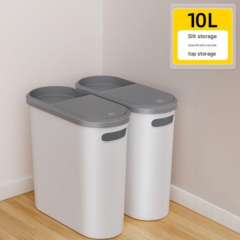 Slim Press-Top Trash Can with Top Storage Compartment - Narrow Design for Bathroom & Small Spaces(Ash cover + ash bucket)