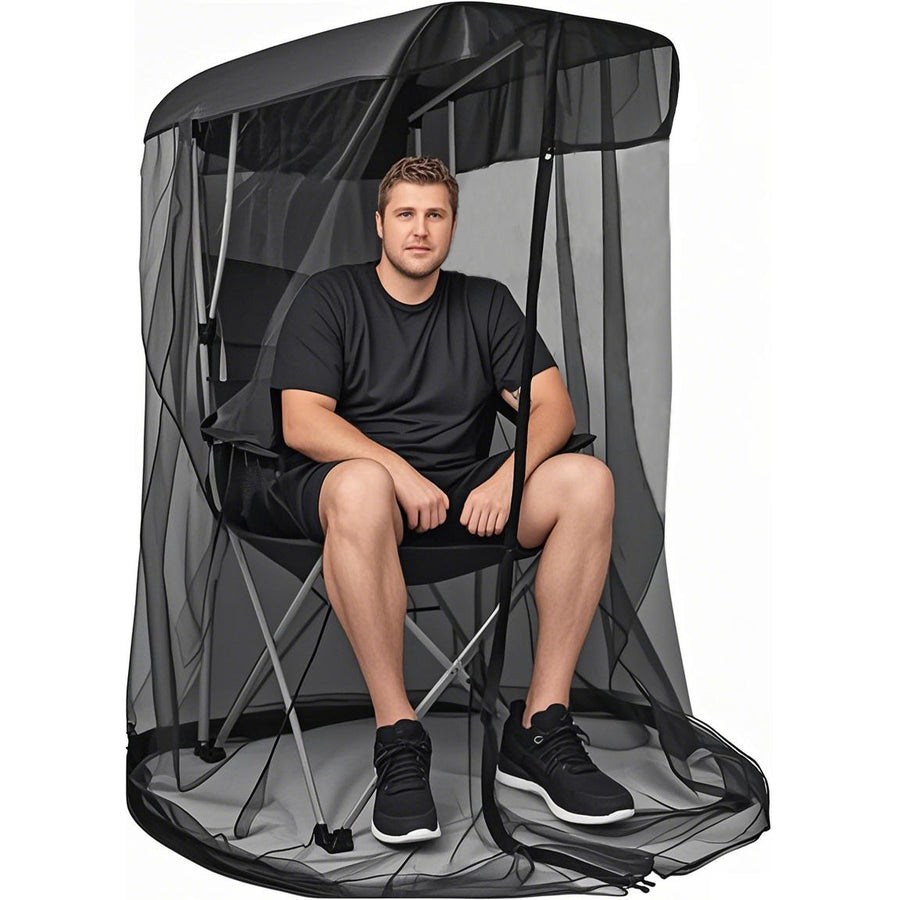 Portable Outdoor Chair Cover with Mosquito Net & Sun Canopy - UV & Water-Resistant Shelter for Camping & Fishing(black 205*125*205CM)