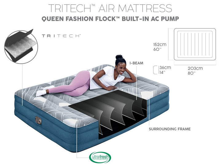 Bestway Tritech Fashion Flock comfortable inflatable Air Mattress Queen