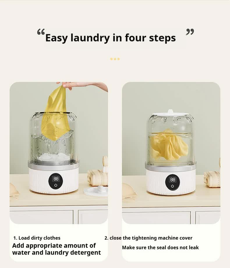Blue Portable Mini Washing Machine - Rechargeable USB-C Electric Washer for Travel, Delicates & Socks