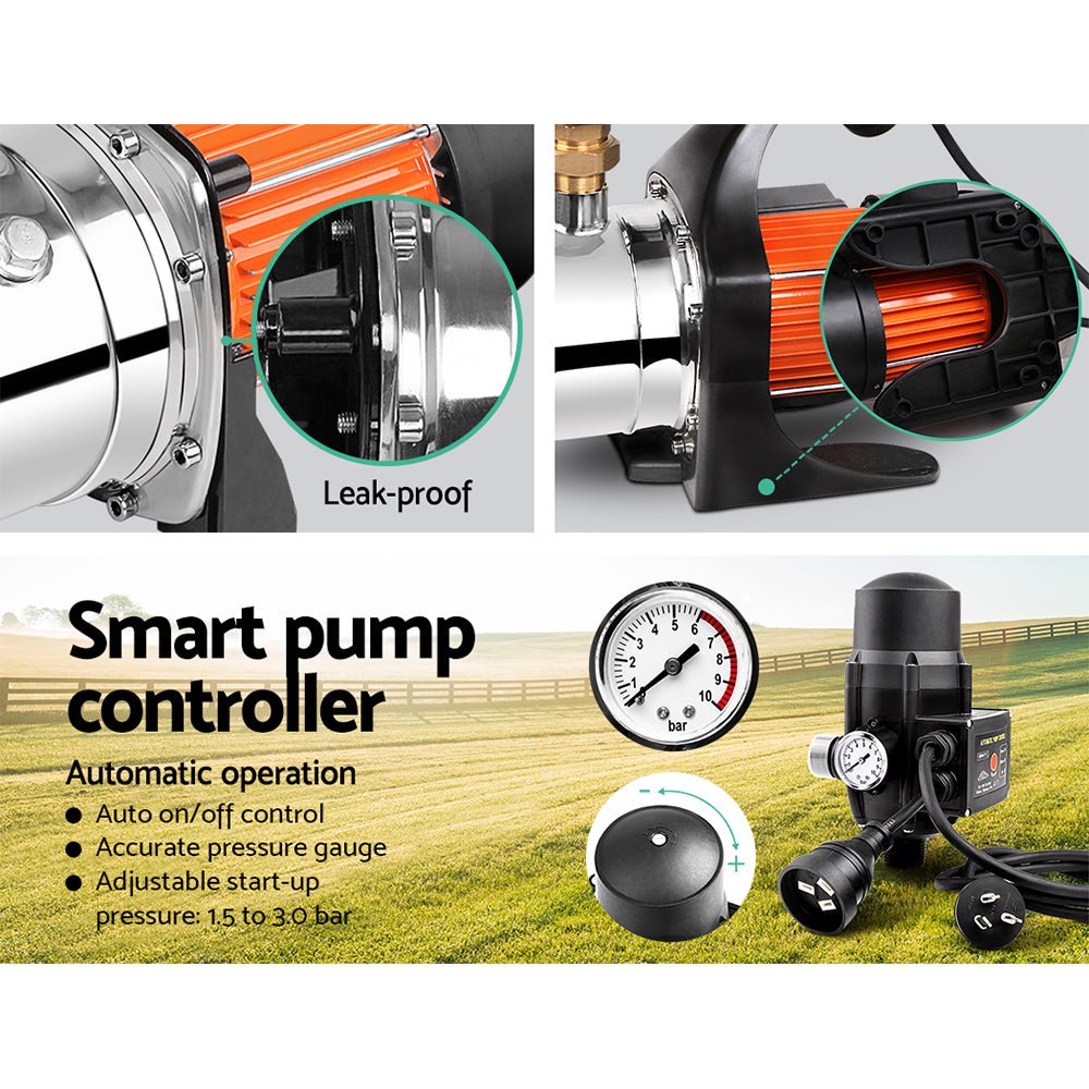 Giantz Garden Water Pump 1500W High Pressure Tank Rain Farm Irrigation Black - RoamAU
