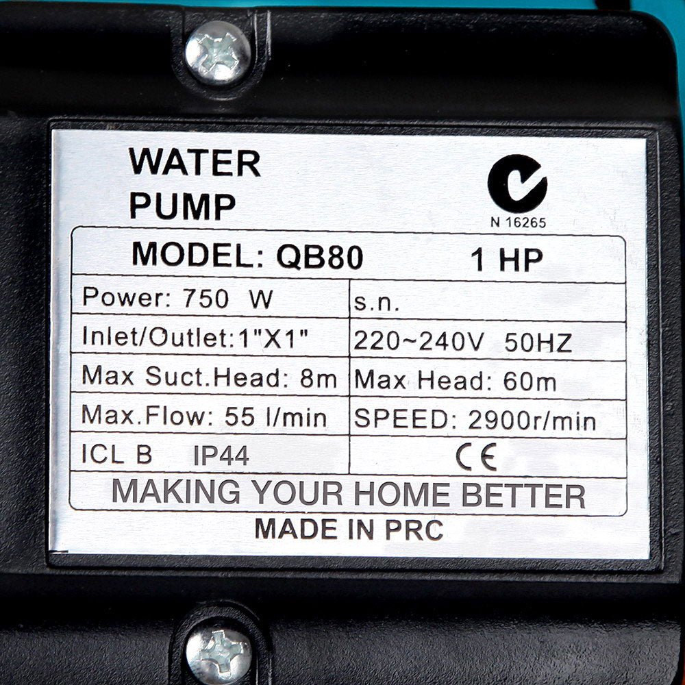 Giantz Peripheral Water Pump Garden Boiler Car Wash Auto Irrigation QB80 Yellow - RoamAU