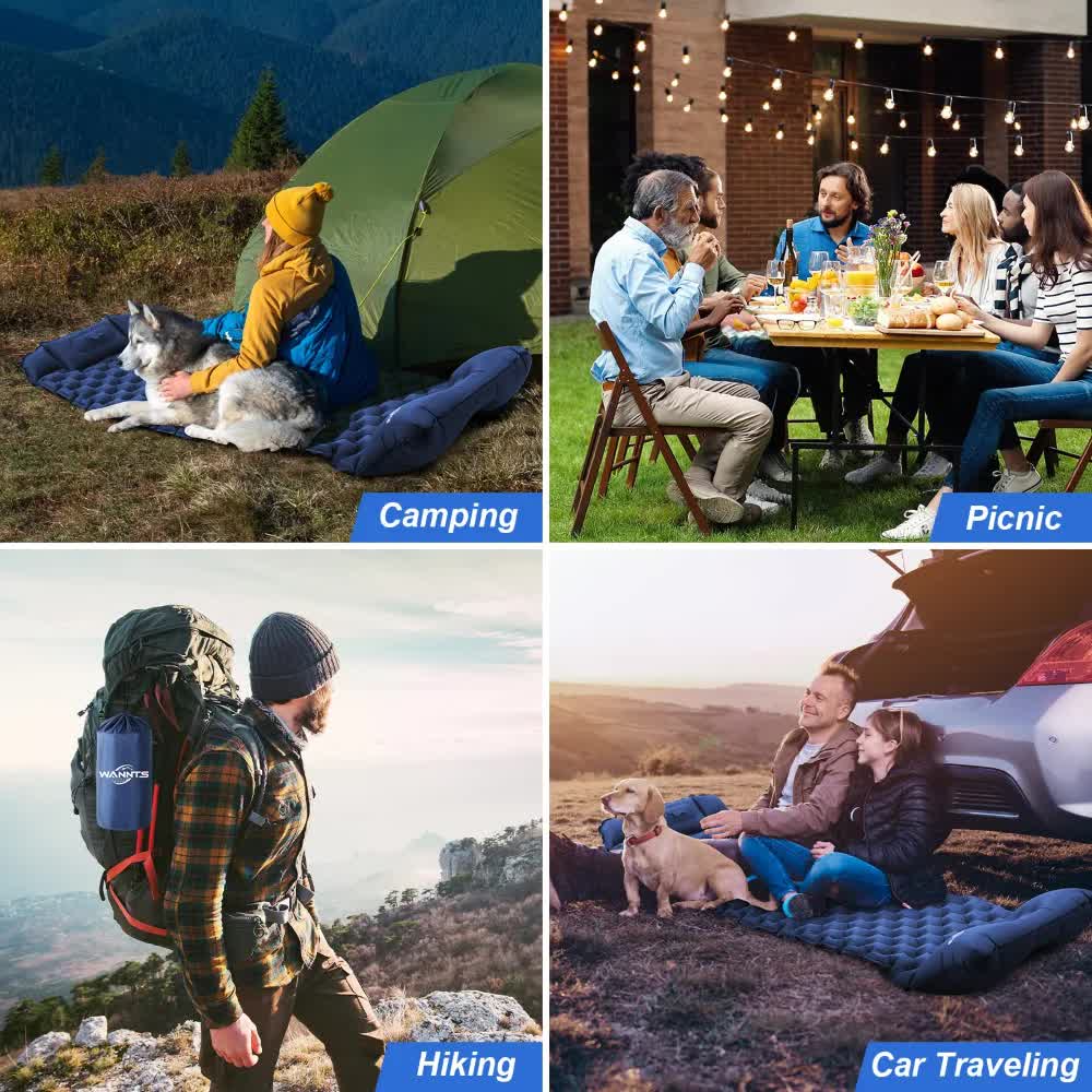 Green Portable Outdoor Inflatable Mat - Foot - Operated Camping Sleeping Pad - RoamAU