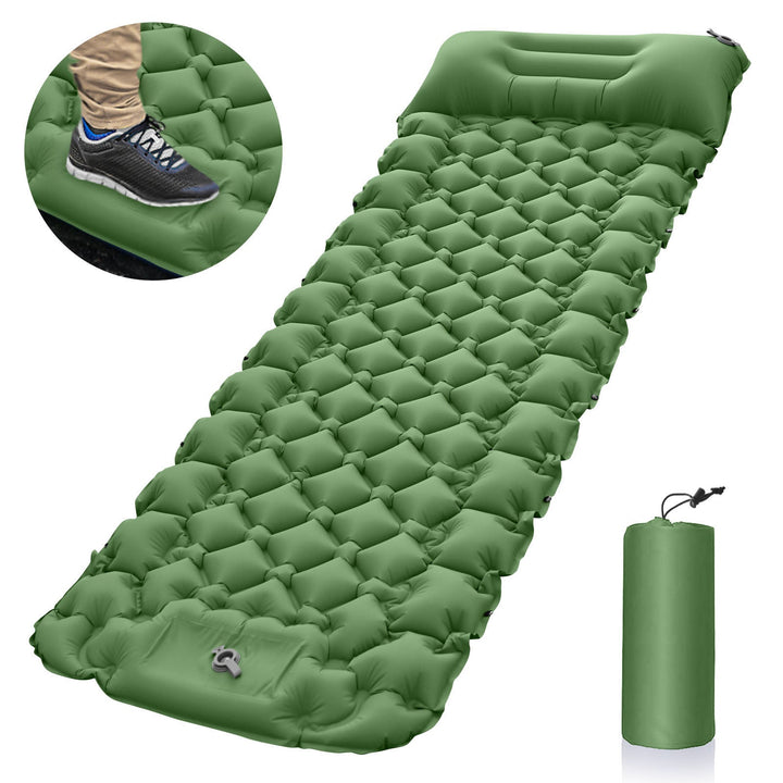 Green Portable Outdoor Inflatable Mat - Foot-Operated Camping Sleeping Pad - Inflatable Mattress