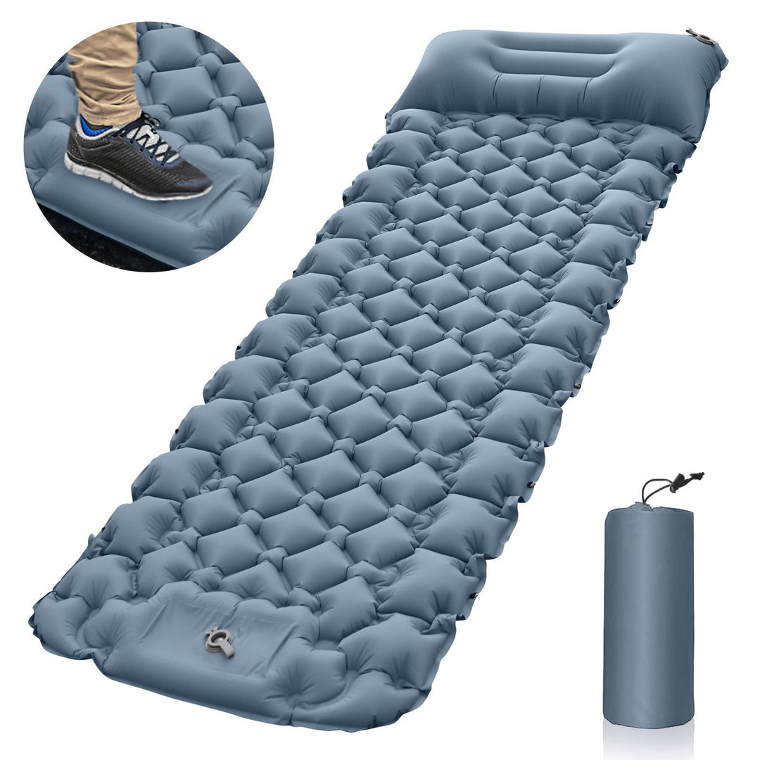Grey Portable Outdoor Inflatable Mat - Foot-Operated Camping Sleeping Pad - Inflatable Mattress