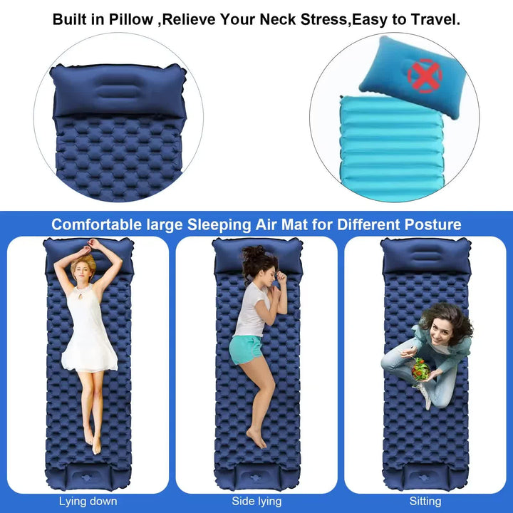 Grey Portable Outdoor Inflatable Mat - Foot - Operated Camping Sleeping Pad - RoamAU