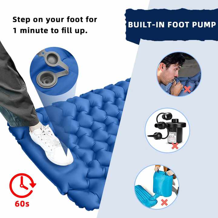 Grey Portable Outdoor Inflatable Mat - Foot - Operated Camping Sleeping Pad - RoamAU