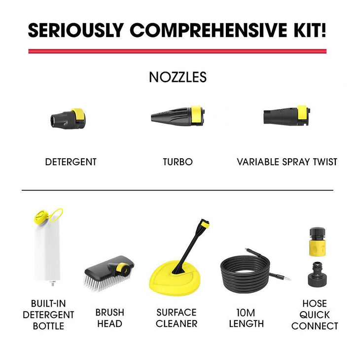 JET - USA RX540 Electric High Pressure Washer, 2800PSI 2 Nozzles, Brush Head, Deck Cleaner, Detergent Bottle, 10M Hose - RoamAU