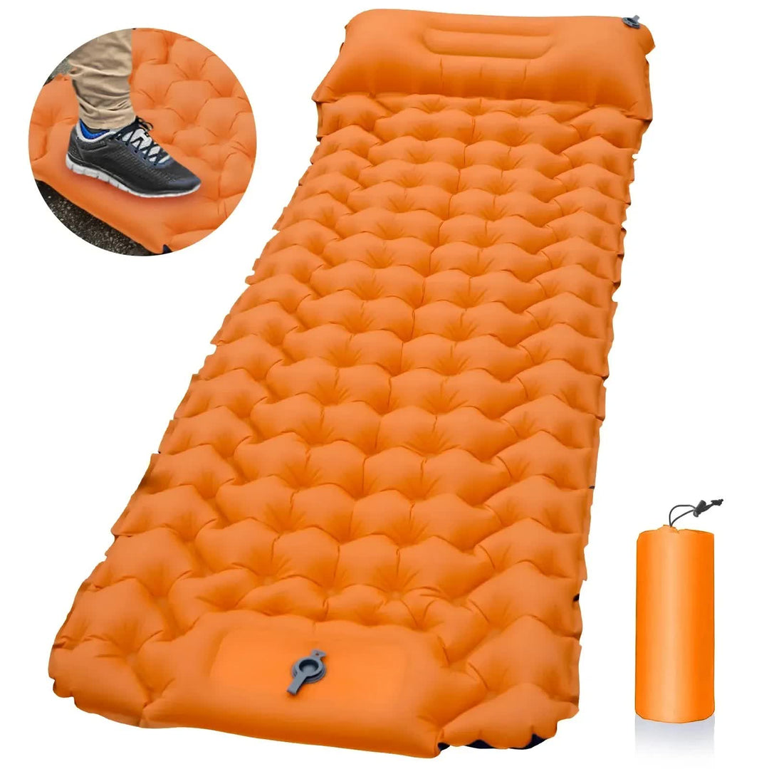 Orange Portable Outdoor Inflatable Mat - Foot-Operated Camping Sleeping Pad - Inflatable Mattress