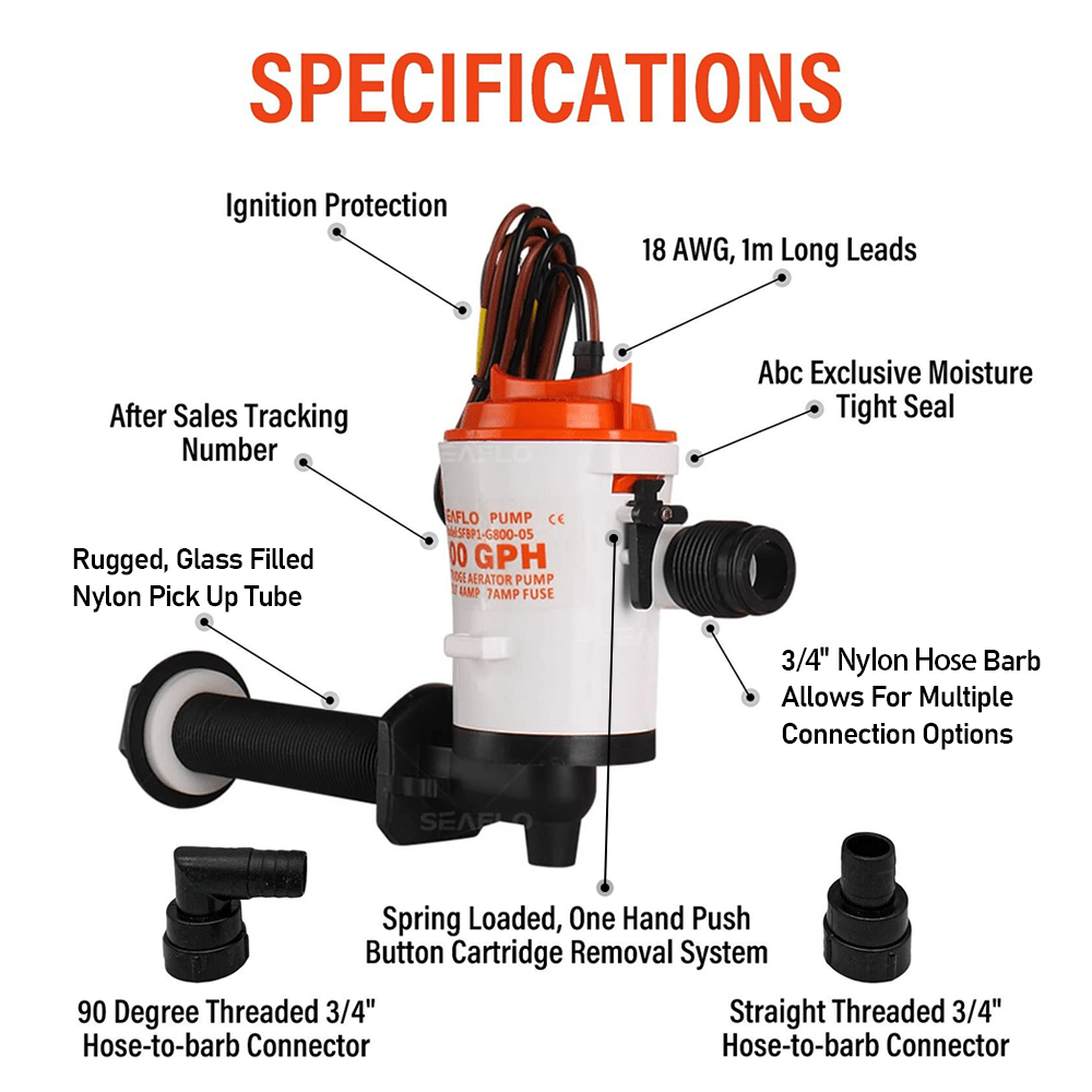 SEAFLO 12V 800GPH LIVEWELL Live Bait Tank Well Aerator Bilge Pump Kit Fishing AU - RoamAU