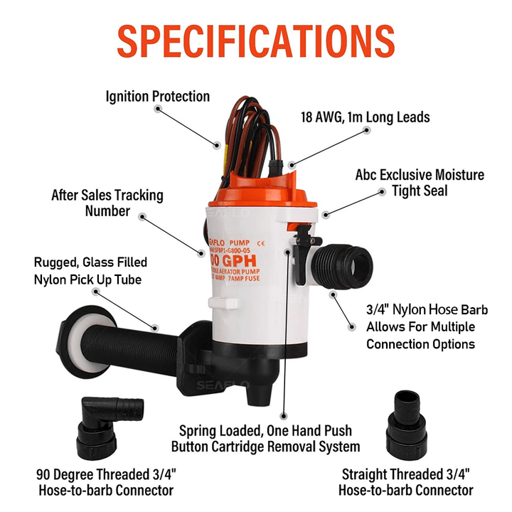 SEAFLO 12V 800GPH LIVEWELL Live Bait Tank Well Aerator Bilge Pump Kit Fishing AU - RoamAU