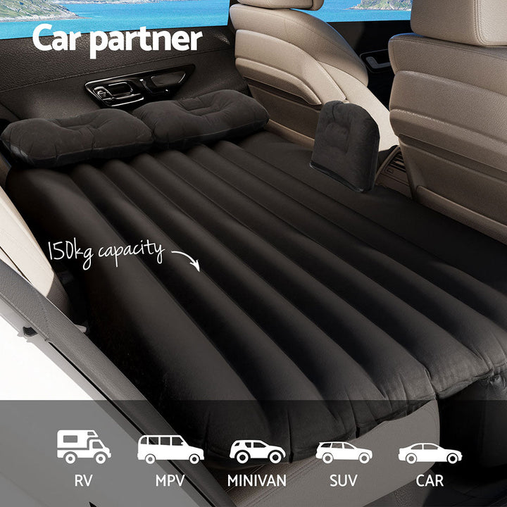 Weisshorn Car Mattress 134x78 Inflatable SUV Back Seat Camping Bed Black - RoamAU