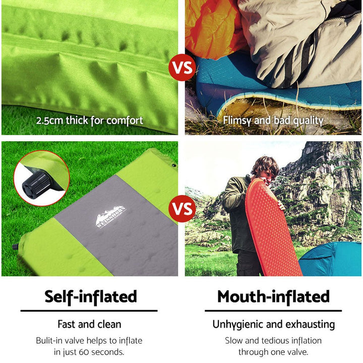 Weisshorn Self Inflating Mattress Camping Sleeping Mat Air Bed Pad Single Green - RoamAU